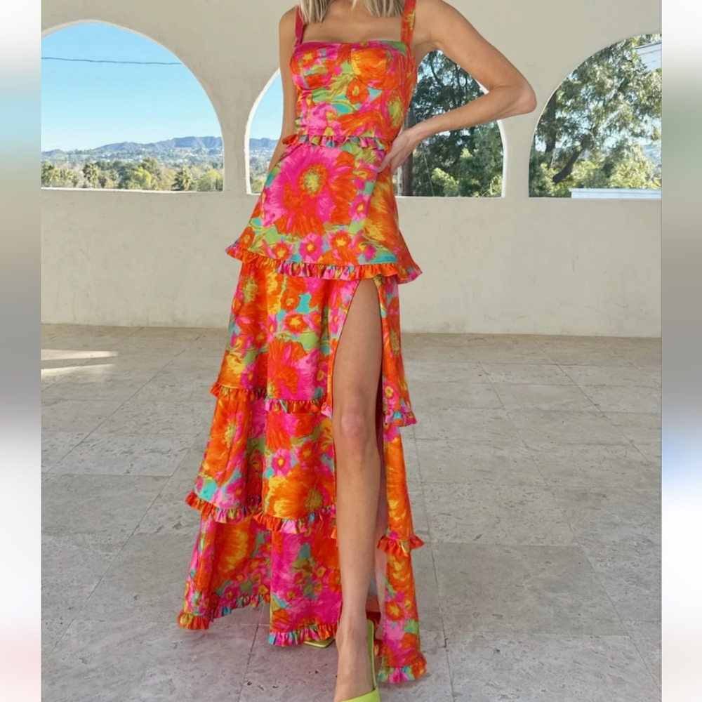Show Me Your MuMu Floral Maxi Dress - Pink and Orange